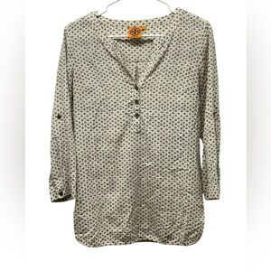 Tory Burch Cream and Black Patterned Silk Blouse